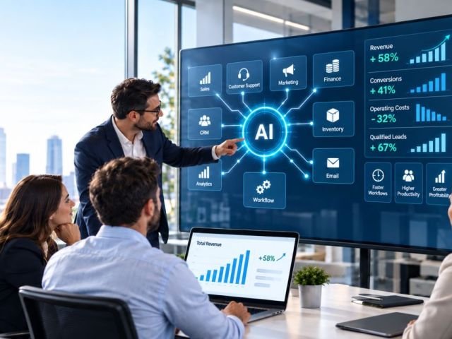 Automate your business with AI in 2026 to streamline workflows, reduce costs, improve productivity, and increase profits.